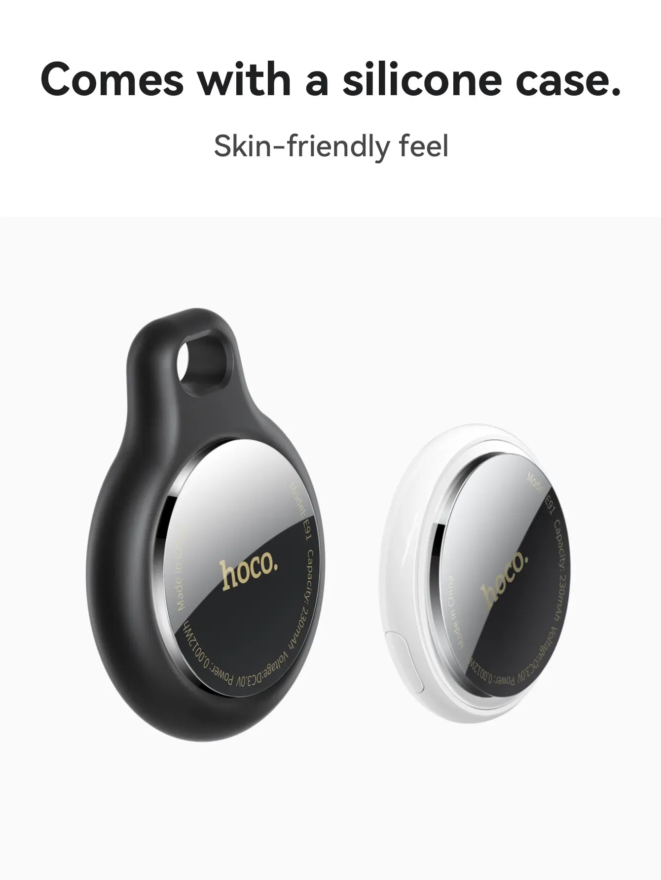 Black and white device with 'hoco' branding, featuring a silicone case on a white background.