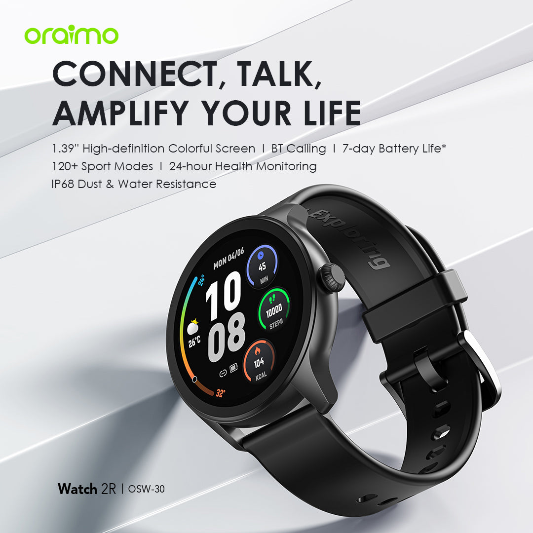 Oraimo Watch 2R (OSW-30) – 1.39″ TFT Smartwatch with Bluetooth Calling & IP68 Protection