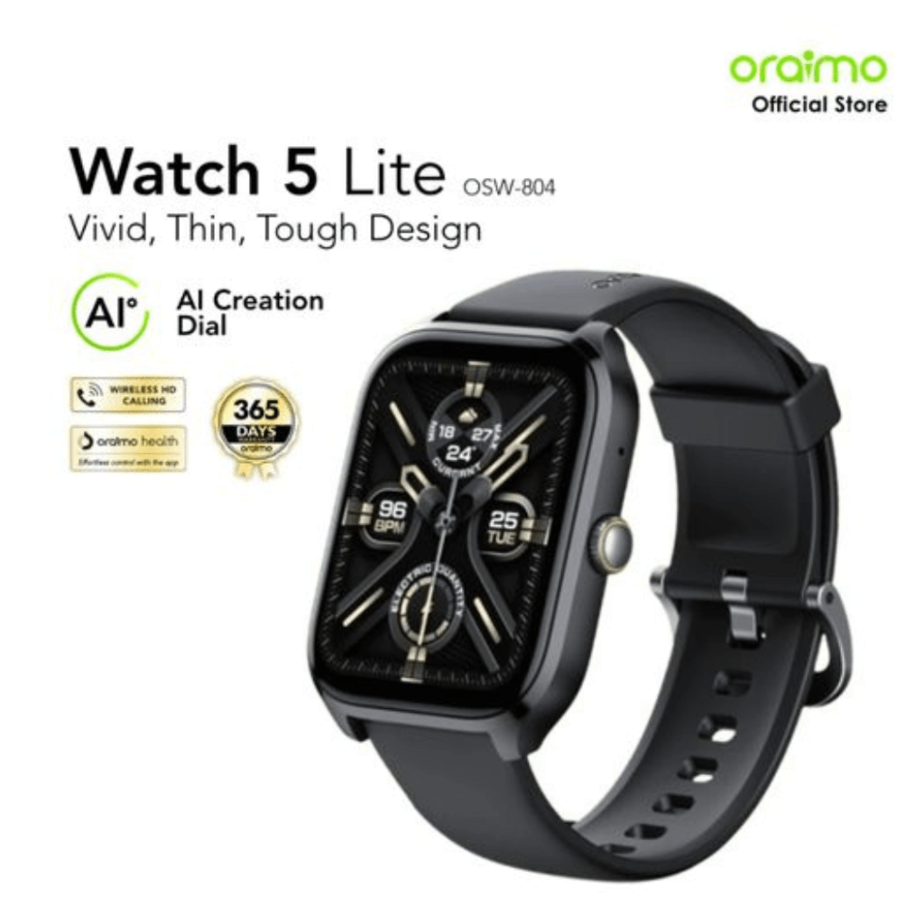 Oraimo Watch 5 Lite (OSW-804) – 2.01″ HD Smartwatch with BT Calling & IP68 Protection (Black)