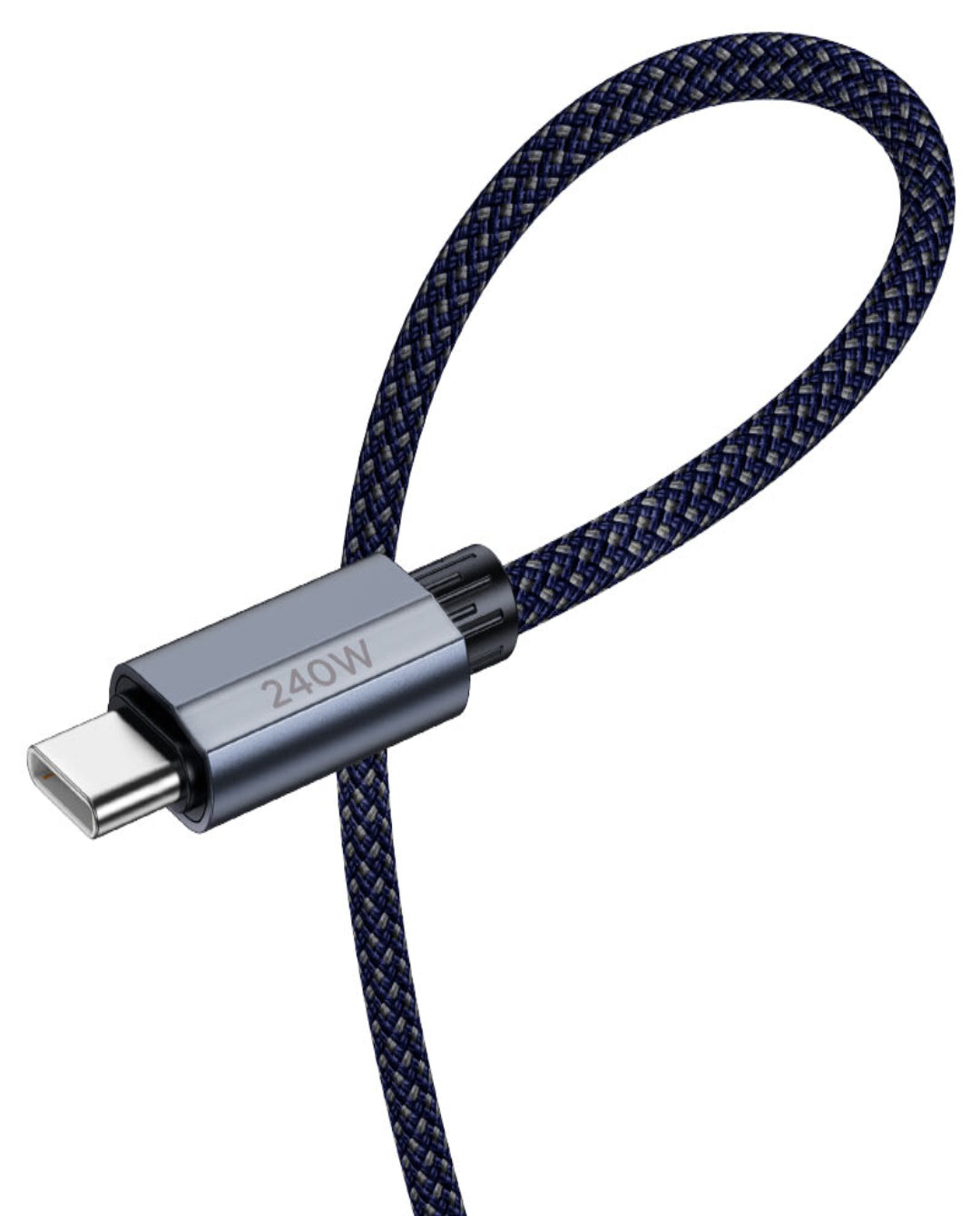 USB-C cable with braided design on a white background